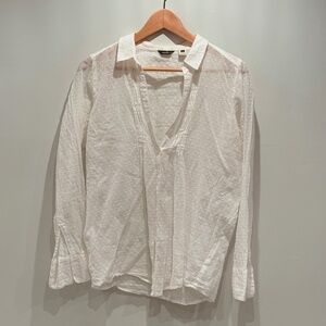 Eddie Bauer white Swiss dot button down shirt, size S